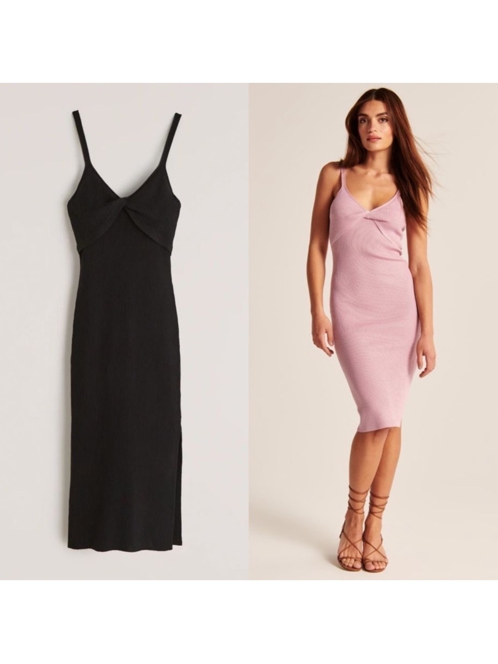 Abercrombie & Fitch Twist Front Ribbed Knit Midi Dress Black LT
